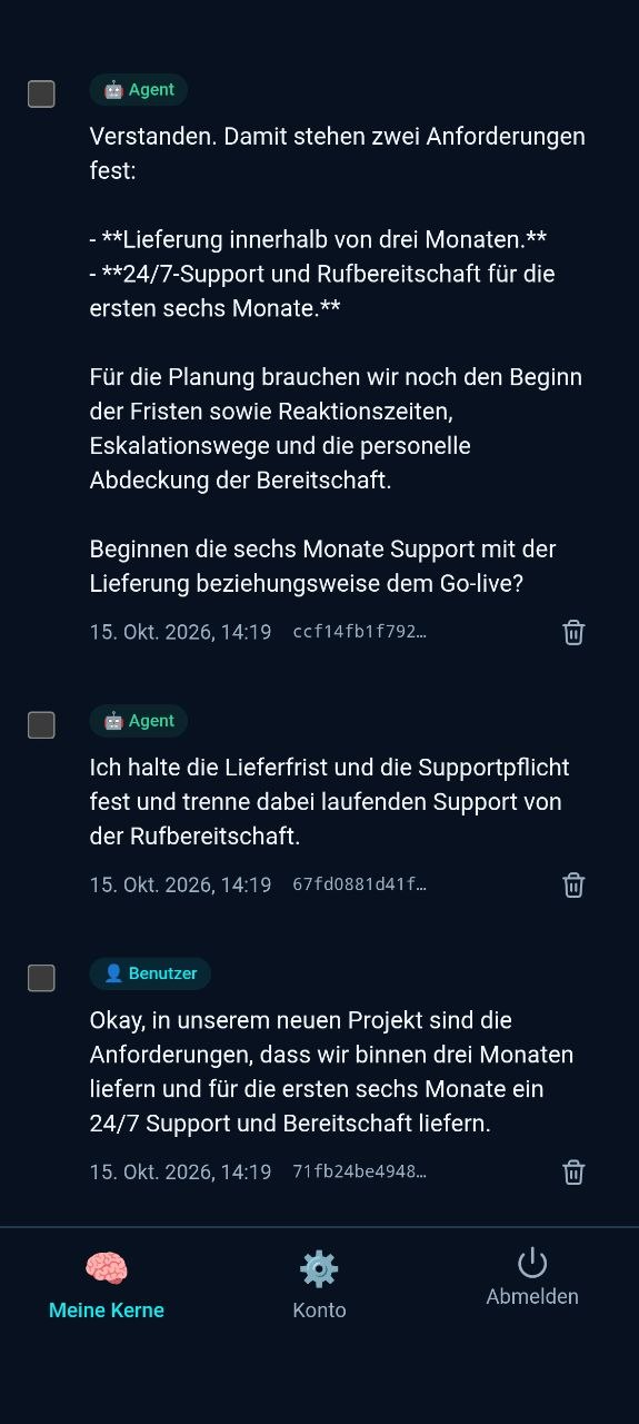 BUBU Brain: die gespeicherten Nutzer- und Agentenbeiträge zu denselben Anforderungen.